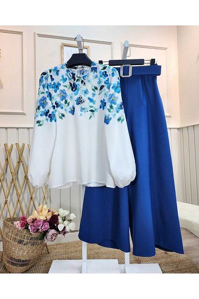 Zümrüt High Waist and Bulz Type Floral Print Trousers - Double Summer Set 1670