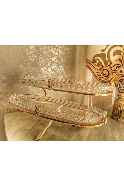 AZADE BAKIR Multi-Purpose Large Size 2-Tier Japanese Rose Detailed Presentation and Treat Bowl