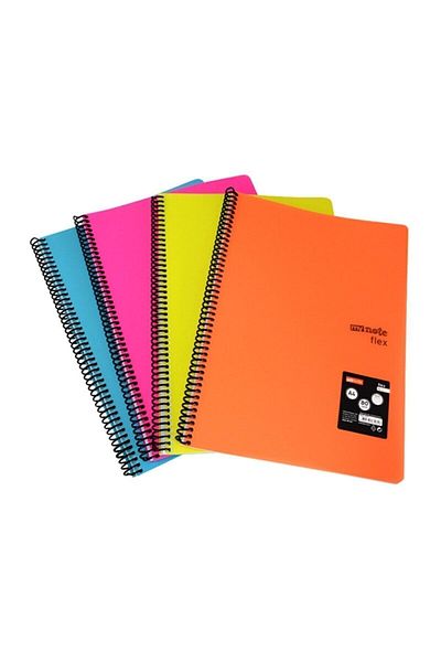 Mynote غطاء PP سلك حلزوني A4- 100 ورقة دفتر ملاحظات مبطن 4 قطع