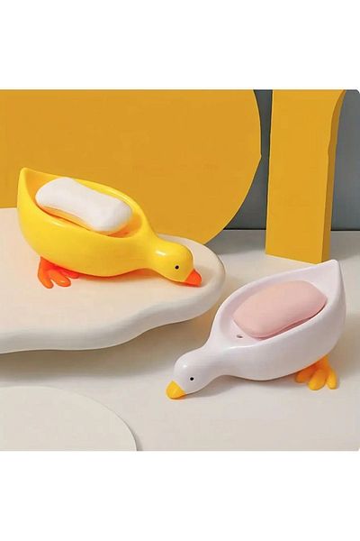 Keyfi Sepet Practical Cute Duck Pattern Self Draining Waterproof Solid Soap Dish Soap Dish Above the Sink