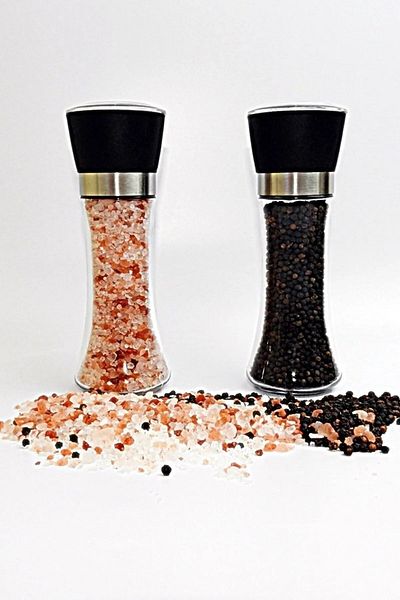 Keyfi Sepet Glass Body Stainless Steel Lid Salt Pepper Mill Spice Grinder 19 Cm 2 Pieces