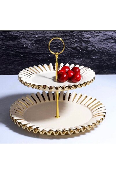 Kosova MUBA CONSEPT GOLD CREAM DEKORATİF SUNUMLUK İKİ KATLI KURABİYELİK