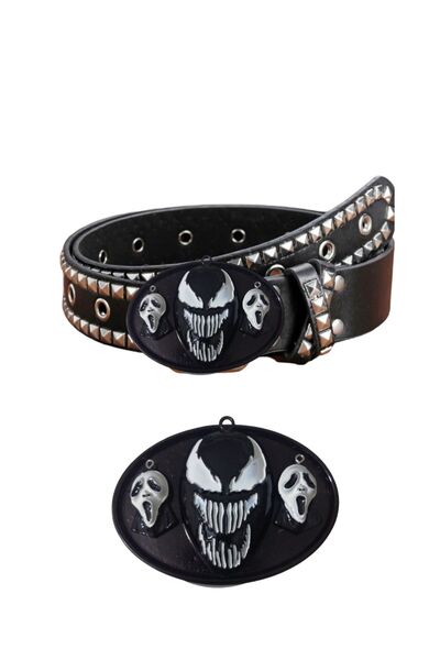targay Ζώνη με καρφιά σε στυλ καουμπόι με αγκράφα κρανίου, γοτθικό πανκ μεταλ...