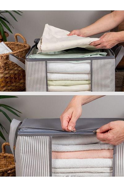 NACAREV Medium Size Windowed Anthracite Line Patterned Pillow Pique Clothing Organizer Storage 45X30X50 cm