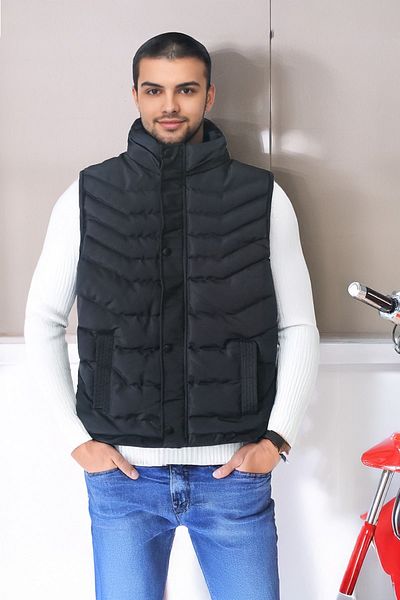 modacix Men's Black Puffer Vest - Winter with Removable Hat