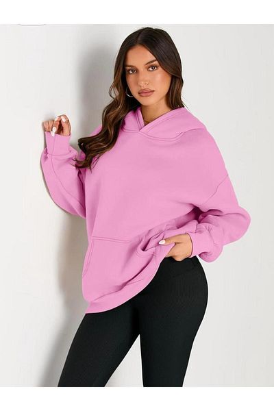 Mer's Unisex Pink Oversize Hooded Sweatshirt - 3 Thread Raster Loose Loose Cut