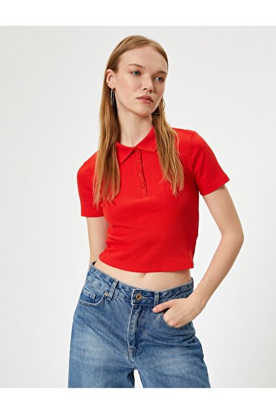 Koton Γυναικείο μπλουζάκι πόλο με λαιμόκοψη