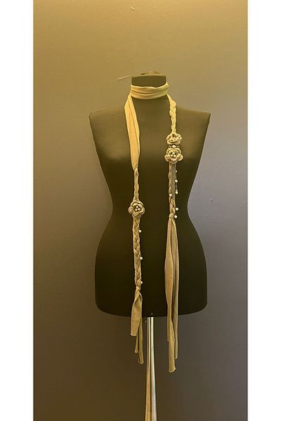 Gönülden Tasarım 180 cm Women's Scarf - Braided, Chain and Floral Pattern