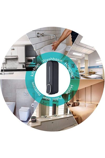 isgstore 350ML Μαύρος χειροκίνητος διανομέας σαπουνιού - Μπάνιο, ντους, σαμπουάν, διανομέας απορρυπαντικού τζελ, επιτοίχια