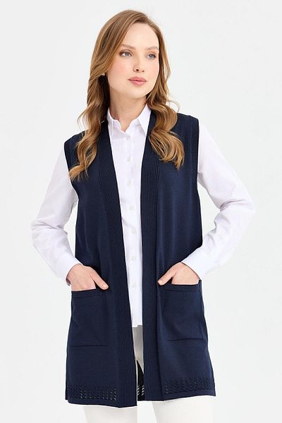 Desen Triko Women's Openwork Thin Knitwear Vest Navy Blue