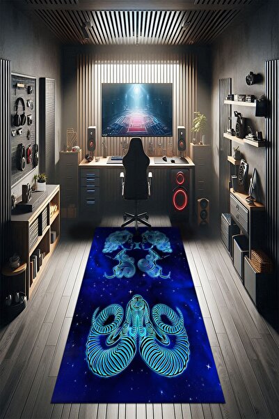 Washable Anti-Slip Base Astrological Aries Blue Carpet Gift Carpet Living Room Rug with Motif