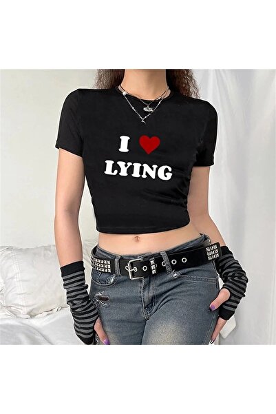 Le Savu Λατρεύω το μαύρο χρώμα με τύπωμα Crop