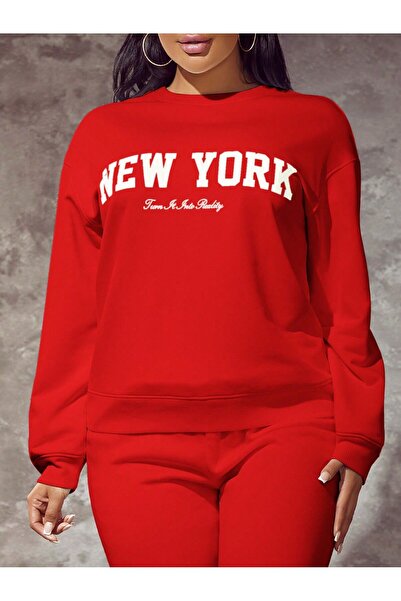 coolart Χειμερινό φούτερ New York Reality - Κόκκινο με στάμπα, oversized, με ...