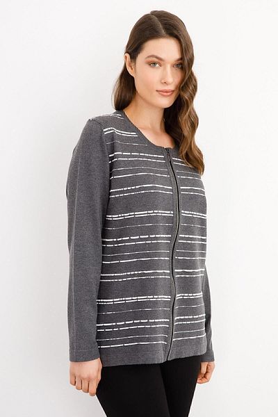 Desen Triko Melange Women's Olips Jacket - Zippered