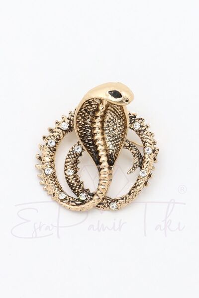 Esra Pamir Taşlı Altın Renk Kobra Yılan Broş Ve Kolye Ucu
