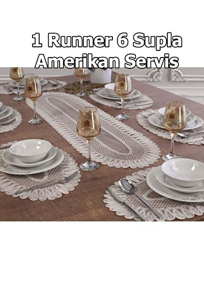 Çt Çeyizci Tekstil مجموعة Supla Runner Set مفرش طاولة حديث مطرز بسلك العرض لـ...