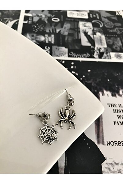 bohemian takı tasarim Minimal Gothic Örümcek Küpe Antik Gümüş Kaplama