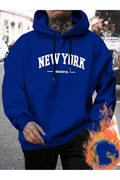 SeusCraft Νέα Υόρκη Χαρούμενη - Φούτερ με κουκούλα σε μπλε χρώμα με στάμπα σα...