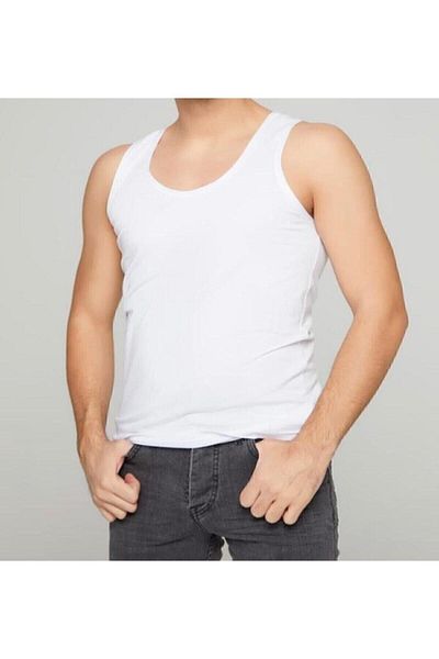 Baytas Baytaş Thick Straps 100% Cotton Domestic Production Economical White Men's Undershirt -Single-