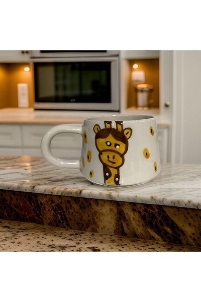 İlbay Çini Takı Giraffe Patterned Ceramic Mug - Double Coffee Cup
