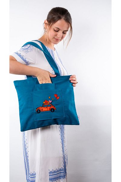 Wings Of Simurg Geantă din pânză Vosvos cu fermoar și detaliu de broderie