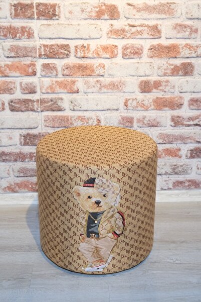 Mi Puf BB Teddy Bear Sevimli Ayı Desenli Dekoratif Yuvarlak Puf
