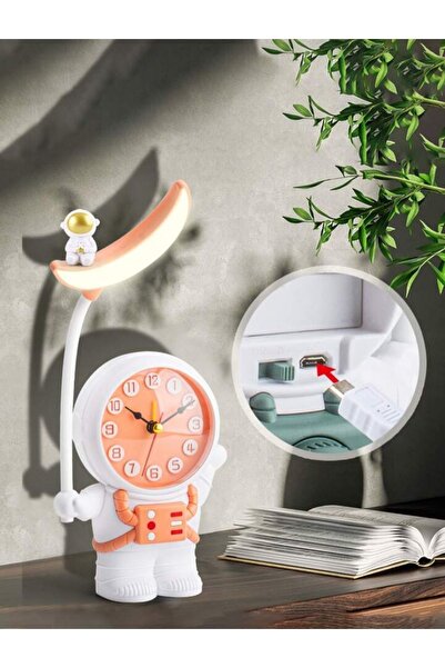 Menuzer 3'ü 1 Arada Lamba + Saat + Alarm Astronot Ay Masası