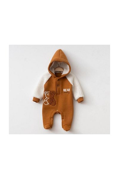 AHSEN BABY 3 Yarn Chardoned Velsoft Bear Decored Velvet Baby Boy Winter Jumpsuit