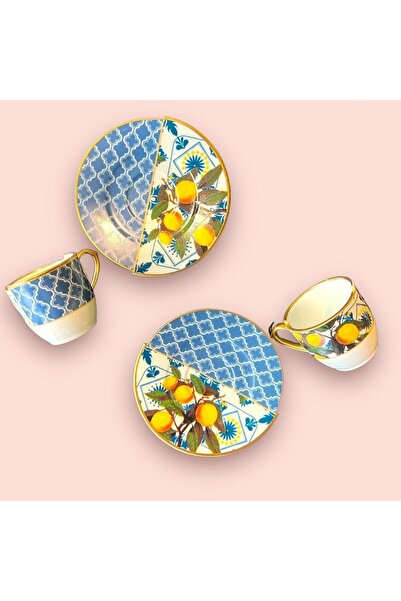 Fincan Dünyası فنجان قهوة منقوش بالليمون مكون من قطعتين