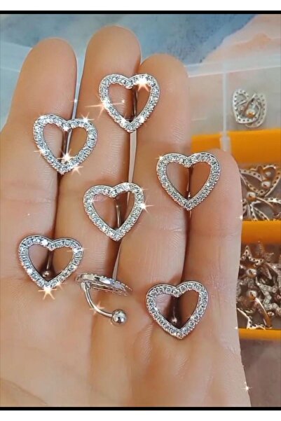 Piercing Work Shop Zirkon Taşlı Cerrahi Çelik Bar 316l Kalpli Göbek Piercing
