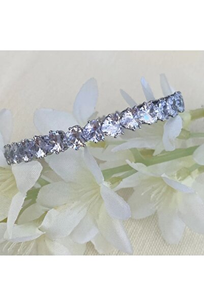 ZD JEWELRY Çelik Kalp li Su Yolu Esnek Kelepçe Bileklik Zirkon Taşlı Gümüş Re...