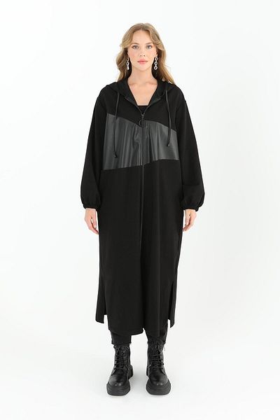 Puane Cardigan de damă din piele cu fermoar cu glugă - 15142