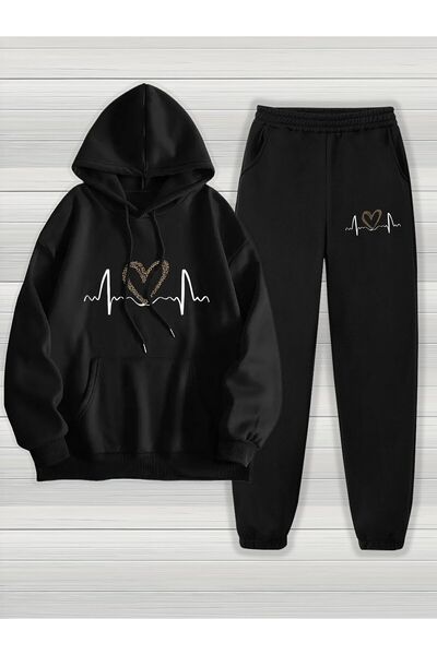 MODAVİBE Σετ Άνετης Φόρμας με Κουκούλα σε Μεγάλο Μέγεθος - Μεσαίο Μέγεθος