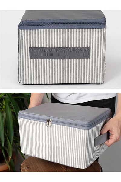 NACAREV Anthracite Striped Small Size Suitcase Organizer - Travel Case 30X20X15Cm