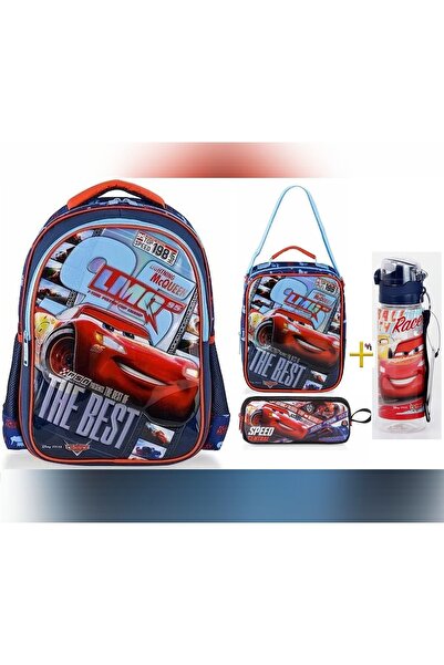 CARS Okul Çantası - Beslenme Çantası - Lisanslı Kalem Kutusu Üçlü Set - Suluk...