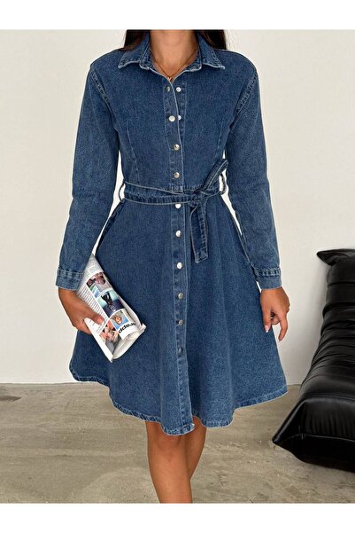 Noa Noa Μακρυμάνικο τζιν φόρεμα - λεπτομέρεια και φύλλο