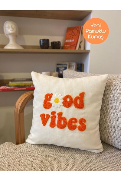 RahanDesign غطاء وسادة رمي من القطن البرتقالي مقاس 43 × 43 سم من Good Vibes -...