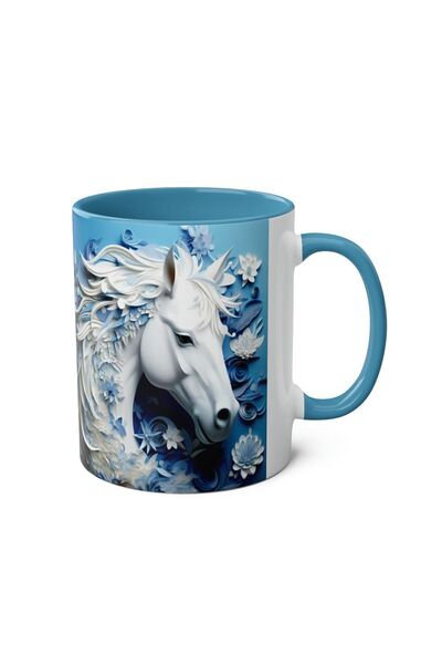 DUBLEMETRE Beyaz At Desenli Baskılı Kupa Bardak