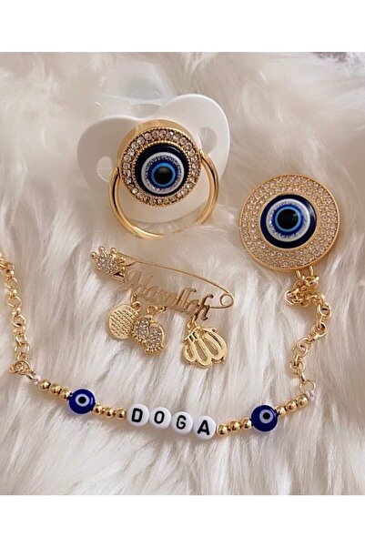 Bygulsahozdemir Unisex Zirkon Taşlı Emzik Seti Nazar Modeli