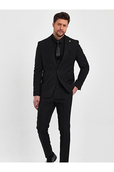 Terziayhan Terzi Ayhan full set siyah 3 düğmeli yelek slimfit takım elbise