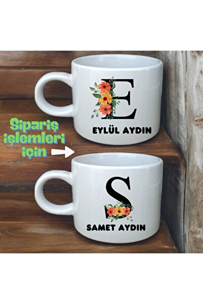 D&Y GAUDERY Porselen  Kahve Fincanı Seti- Harf Ve Isimli-a Kalite 2'li Kupa B...