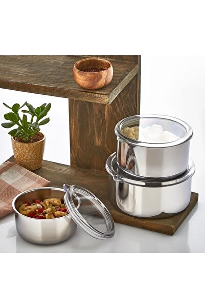 Polente HOME Paslanmaz Çelik Saklama Kabı Vakumlu Kapak 16-18-20 Cm