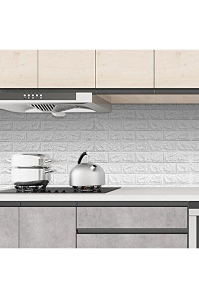 UKAB Kendinden Yapışkanlı Beyaz Esnek Köpük Taş Desen Duvar Kağıdı Paneli 50 X 70cm (1 adet 0,35m²)