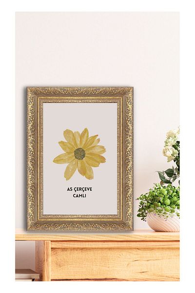 Tuğra Sanat Galerisi A5 Frame 21 X 15 cm Internal Size Glass Decorative Frame Color Patterned Gold