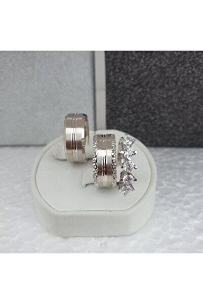 Gri Gümüş 925 Ayar Gümüş Alyans, Çift Şerit Desenli Alyans, Çift Alımlarda Beştaş Hediyemiz.