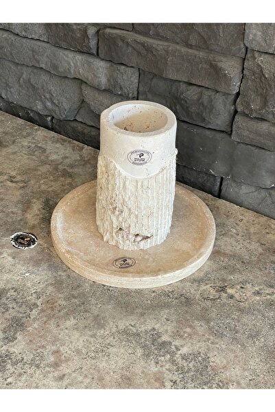 Polen Stone Set de 2 vaze și tăvi din travertin