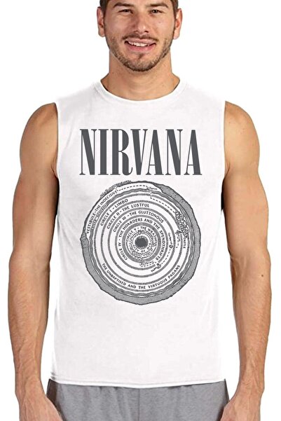 ROCKANDROLL دائرة دائرة نيرفانا ذراع بيضاء مقطوعة |   تيشيرت رجالي بدون أكمام |   رياضي