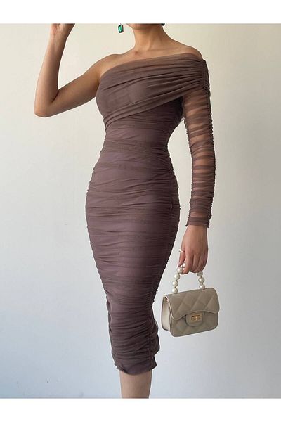 MY BELLA BUTİK Φόρεμα από τούλι με ένα μανίκι νέας σεζόν