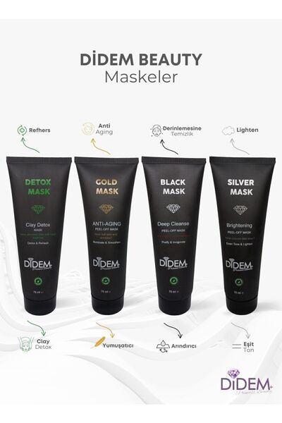 DIDEM BEAUTY 4'lü Maske Seti Gold Mask + Sılver Mask + Detox Mask + Black Mask