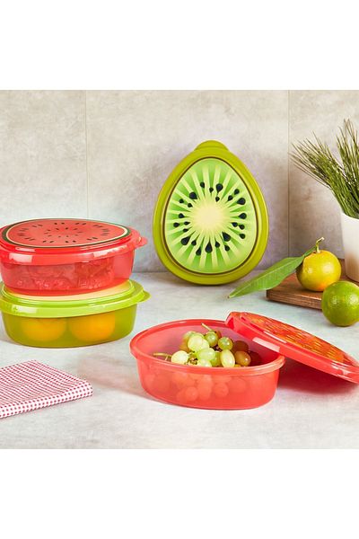 QLUX IDEAS Set of 4 Qlux Fruit Patterned Storage Containers